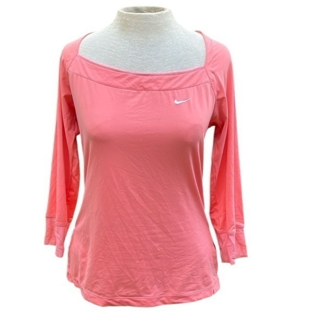 Nike Fit Dry Shirt quarter length sleeves, color is pink, womens size medium